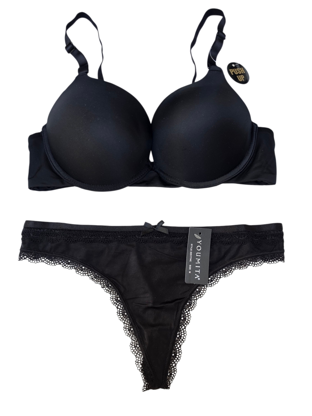 36C/M Extreme Push-Up Bra and Lace-Trim Thong Set